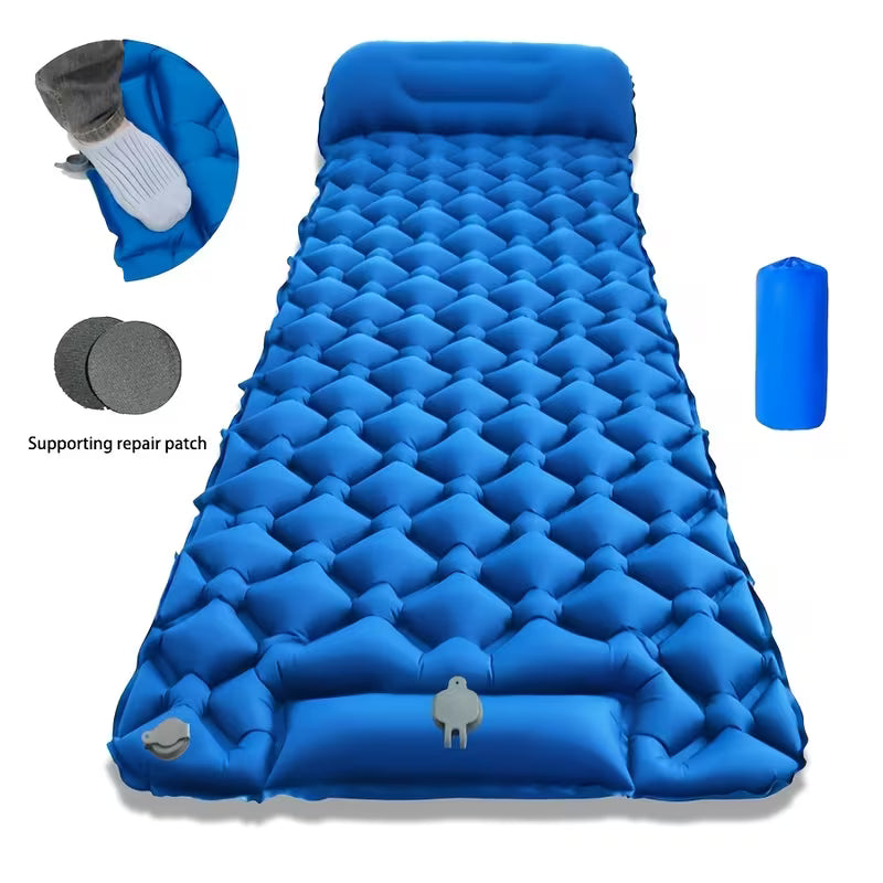 Outdoor Camping Inflatable Mattress Sleeping Pad With Pillows Ultralight Air Mat Built In Inflator Pump Hiking
