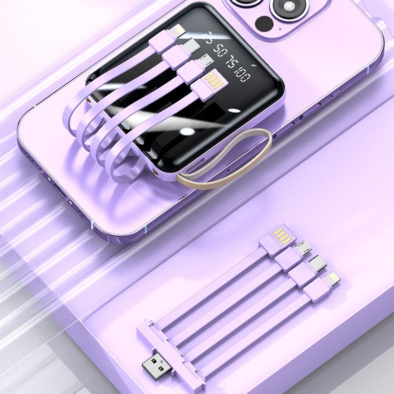 Draagbare Mini-Powerbank 20000 mAh met Geïntegreerde Kabels