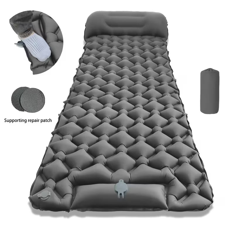Outdoor Camping Inflatable Mattress Sleeping Pad With Pillows Ultralight Air Mat Built In Inflator Pump Hiking