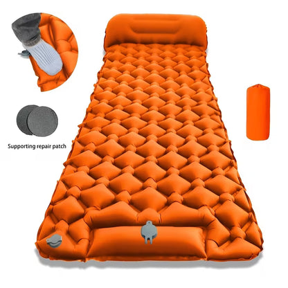 Outdoor Camping Inflatable Mattress Sleeping Pad With Pillows Ultralight Air Mat Built In Inflator Pump Hiking