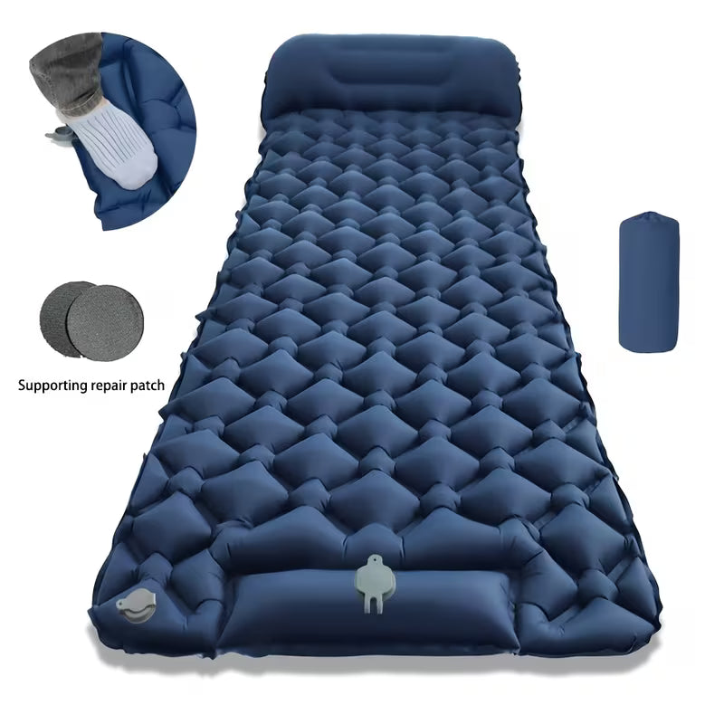 Outdoor Camping Inflatable Mattress Sleeping Pad With Pillows Ultralight Air Mat Built In Inflator Pump Hiking