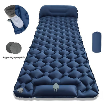 Outdoor Camping Inflatable Mattress Sleeping Pad With Pillows Ultralight Air Mat Built In Inflator Pump Hiking