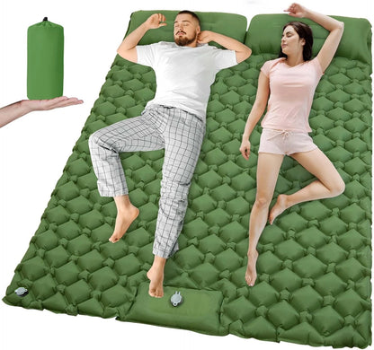 Dubbel opblaasbaar kampeermatras met ingebouwde voetpomp en vast kussen