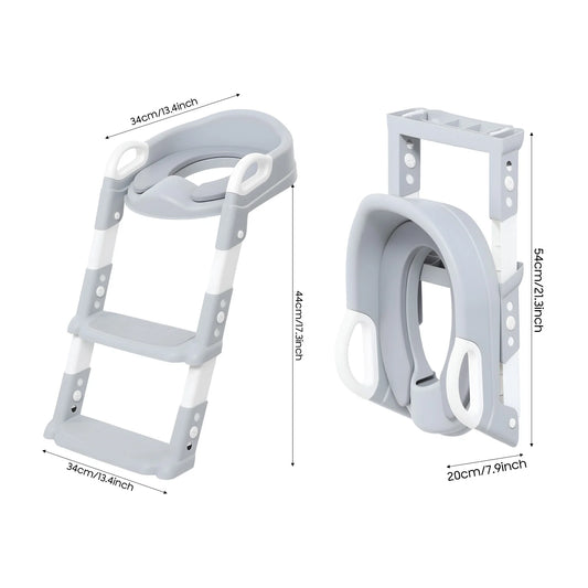 Foldable Kids Toilet Trainer Seat with Step, 6-Level Adjustable Toddler Toilet Seat with Non-Slip Pedals for V/U/O Toilets