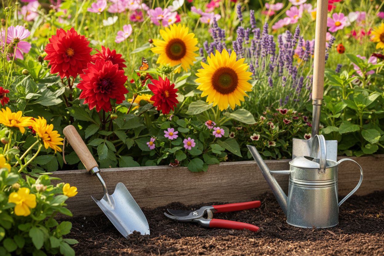 diverse tuinartikelen op een foto