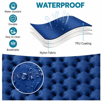 Dubbel opblaasbaar kampeermatras met ingebouwde voetpomp en vast kussen